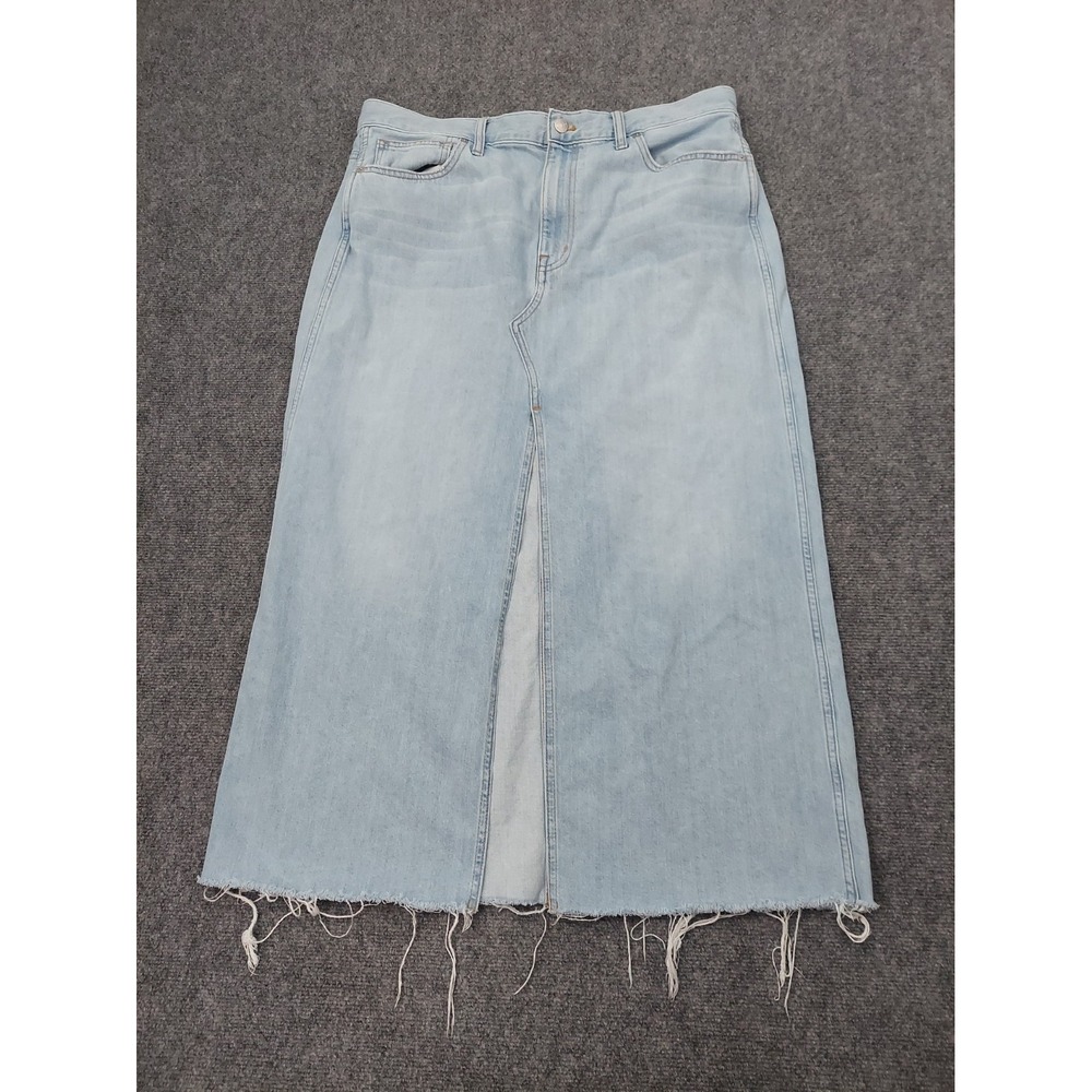 Madewell Denim Shirt Womens 32 Blue Front Slit Frayed Hem Midi Western Cotton